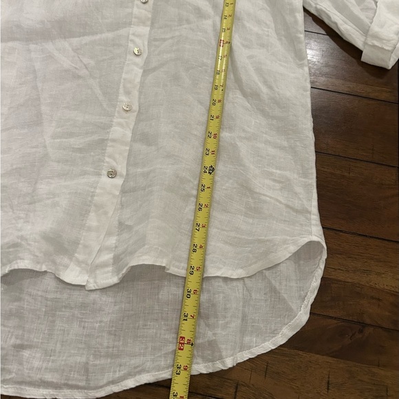 Rosemarine Italy White 100% Linen Button Front Tunic Top Size Large Tab Sleeves - Picture 4 of 9